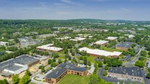 Aerial view of office business park outside Philadelphia Pennsylvania USA