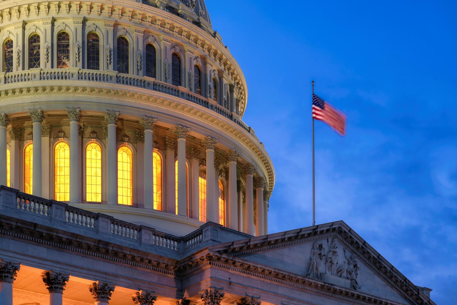 US Capitol Building at night in Washington DC, USA