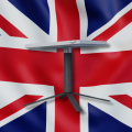 An Amazon Kuiper terminal superimposed in front of the UK's union flag