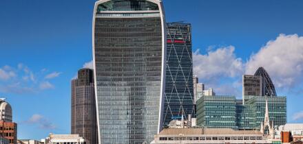 London skyline, with 20 Fenchurch Street, London, the building known as the Walkie Talkie.