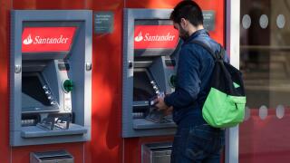 A Santander cash point (ATM) on the high street.