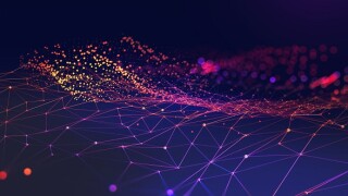 Neural network 3D illustration. Abstract Big data concept. Global database and artificial intelligence. Bright, colorful background with bokeh effect