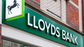 Lloyds Bank Black Horse sign and name over a branch of the bank in UK.