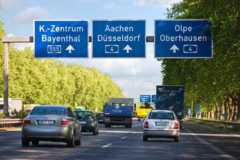 Cars driving on a German autobahn motorway in central Germany, Europe