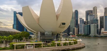 The Singapore Art Science Museum and the skyline of the Central Business District (CBD), Singapore