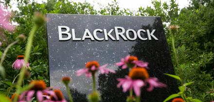A logo sign outside of a facility occupied by BlackRock, Inc., in Wilmington, Delaware.