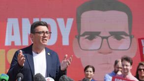 Andy Burnham speaks during the launch of his campaign as Labour's candidate for the Makerfield by-election in Makerfield, England, Friday, May 22, 2026.(AP Photo/Ian Hodgson)