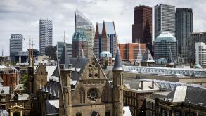 THE HAGUE - The Binnenhof seen from the new Binnenhof Viewpoint. The 28-meter high tower offers a panoramic view of the city center, the historic Binnenhof, the Ridderzaal and various museums and buildings in the area. ANP SEM VAN DER WAL netherlands out 