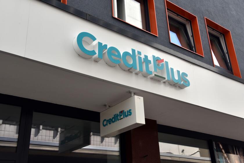 Cologne, Germany. 26th July, 2020. Logo, lettering on a branch of Creditplus Bank, belongs to the Credit Agricole Group via the French consumer finance group CA Consumer Finance Credit: Horst Galuschka/dpa/Alamy Live News