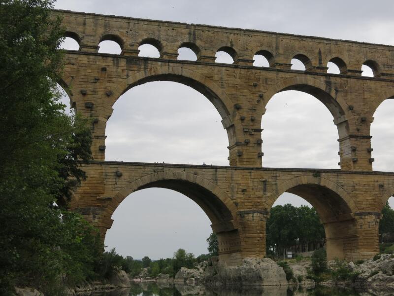 Three tiers of arches form the Pont du Gard, the Roman aqueduct over the Gardon River and now a UNESCO World Heritage Site.