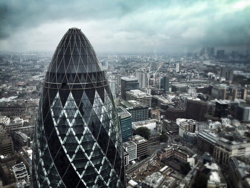 Looking down on the City of London