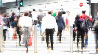 Commuters Crossing Busy Hong Kong Street