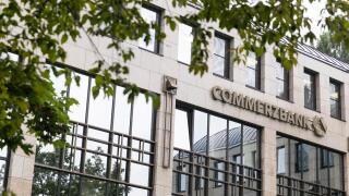 A logo sign outside of facility occupied by Commerzbank in Munich, Germany, on August 31, 2018.