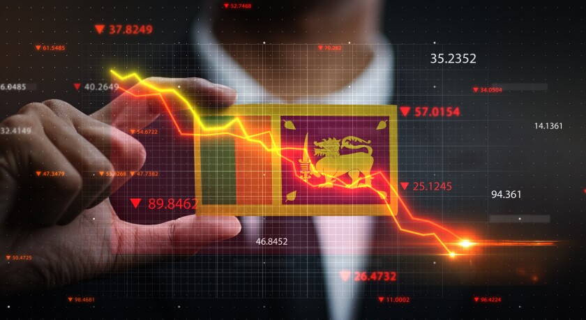 Graph Falling Down in Front Of Sri Lanka Flag. Crisis Concept-adobe-Dec2021