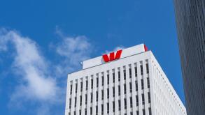 Westpac bank logo on the building in Wellington, New Zealand.