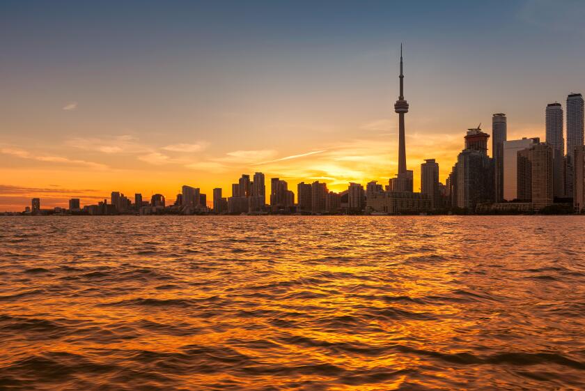 Toronto city skyline at beautiful sunset, Ontario, Canada.