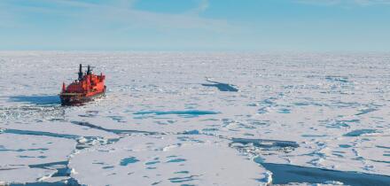 Ice breaker in North Pole, Arctic