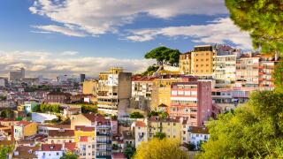 Lisbon, Portugal hillside cityscape.
