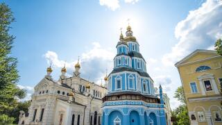 Kharkiv, Ukraine - 20 July 2019: Pokrovsky Cathedral in center of Kharkov