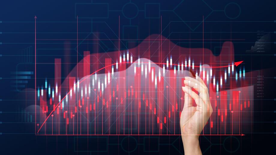 Holographic chart with rising rates and indicators. Business growth concept
