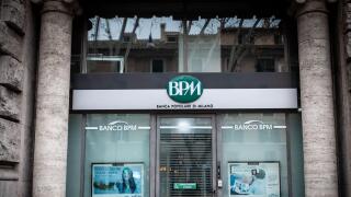 ROME, ITALY - JANUARY 15, 2025: Facade of Banco BPM (Banca Popolare di Milano) branch shows green BPM logo; banco Popolare di Milano is an italian ret