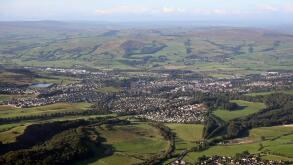 aerial view of Skipton, a town in the Yorkshire Dales, UK