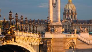 Pont Alexandre III, looking toward Les Invalides over the River Seine, Paris, France