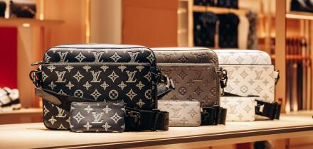 Bologna, Italy - October 6, 2024: Louis Vuitton bags in a boutique window