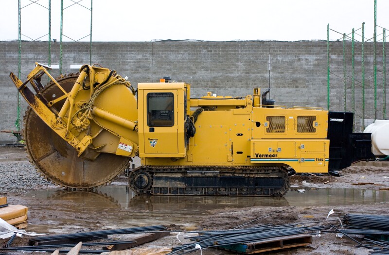 Vermeer Trenching machine on construction site.