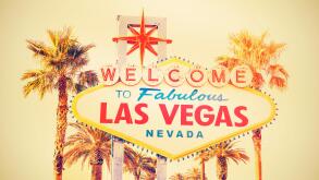 Retro cross processed photo of the Welcome To Las Vegas sign, USA.