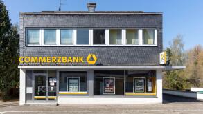 Commerzbank branch in Wiehl, Germany. Commerzbank is a global banking and financial services company founded in 1870.