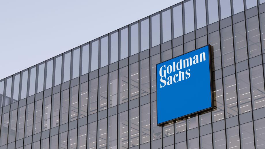 New York, NY, USA. May 2, 2022. Editorial Use Only, 3D CGI. Goldman Sachs Signage Logo on Top of Glass Building. Workplace of Investment Banking Compa