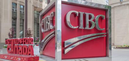 Sign of CIBC (Canadian Imperial Bank of Commerce) in Toronto?s financial district Toronto, Ontario.