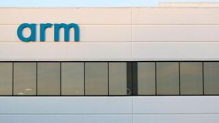 The Arm logo seen at semiconductor and software design company Arm Holdings' US Headquarters in San Jose, California.