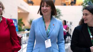 Britain's Chancellor of the Exchequer Rachel Reeves, center, leaves the G20 meeting during the World Bank/IMF Annual Meetings in Washington, Thursday, Oct. 24, 2024. (AP Photo/Jose Luis Magana)