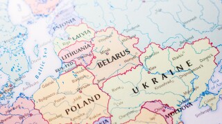 Ivanovsk, Russia - November 24, 2018: Belarus on the map of the world.