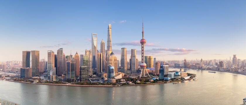 shanghai skyline panorama in sunset