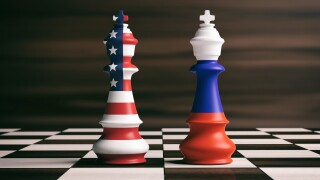 USA and Russia flags on chess kings. 3d illustration