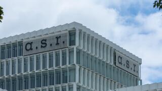 a.s.r. logo sign at the office. ASR Nederland is a listed Dutch insurance group. ASR carries the brands: a.s.r., Ardanta and Loyalis.