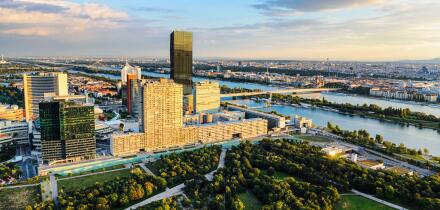 Aerial view of the business district in Vienna, Austria