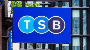 TSB Bank Sign in the City of London Financial District. TSB is a retail and commercial bank operating in the UK and is a subsidiary of Sabadell Group.