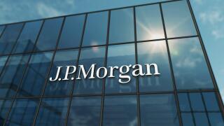 New York, USA, May 31, 2023: J.P.Morgan bank corporation headquarters glass building concept. JP Morgan banking company symbol on front facade 3d illu