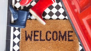 Welcome mat and wellington boots