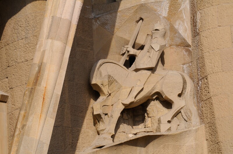 Details of religious sculptures on the facade of the Sagrada Familia, the unfinished cathedral by  Antoni Gaudi in Barcelona.