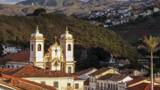 View of historic baroque church Igreja matriz Nossa Senhora do Pilar, Ouro Preto, UNESCO World heritage site, Minas Gerais, Brazil