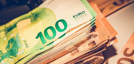 Closeup of Big Pile of Euro in Cash. European Union Main Currency Banknotes. Economy and Finances Theme.