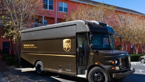 UPS delivery truck, Celebration, Florida, USA