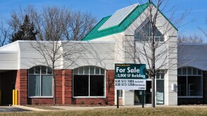 Vacant building representing the abundance of available commercial real estate space on the market. St. Charles, Illinois, USA.