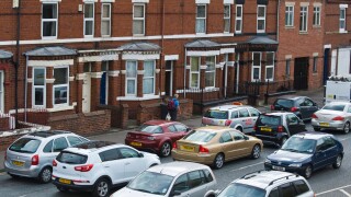 Traffic congestion on road in the city of York North Yorkshire England UK