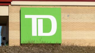 Calgary, Alberta, Canada. Apr 07, 2023. A close up to a TD Bank sign.